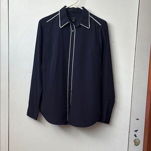 Black Button-Up Shirt with White Trim